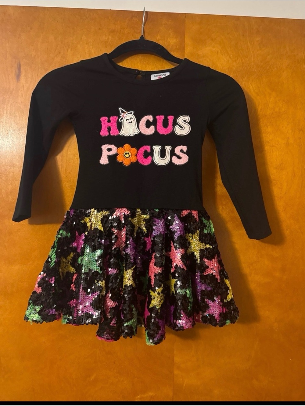 Girls' Hocus Pocus Black Long-Sleeve Sequin Star Skater Dress